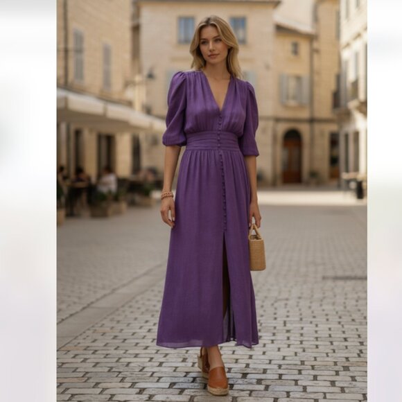 Zara Dresses & Skirts - NWT ZARA Purple Jacquard Chiffon Midi Dress Bloggers Fav